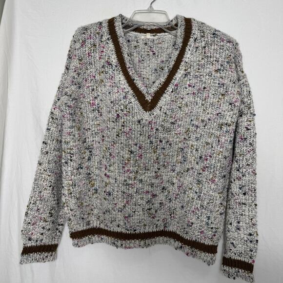 Mystree Women’s M Sweater Gray Confetti Knit V-Neck Pullover Donegal Tweed Style - Picture 3 of 8